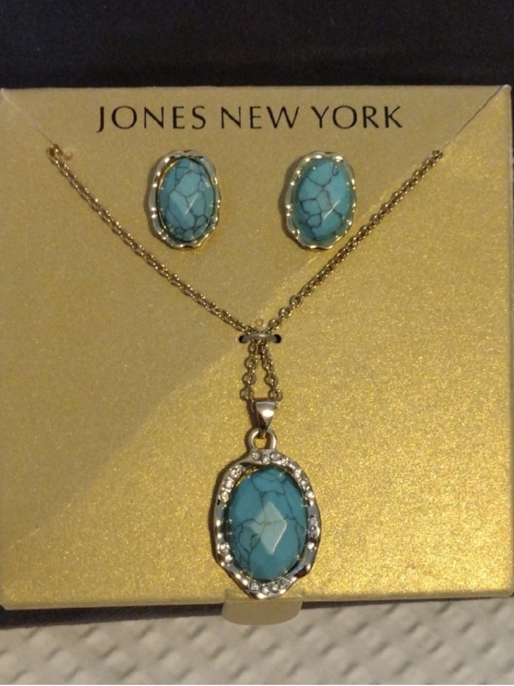 JONES NEW YORK $36• Turquoise Stone Necklace and Earrings Set NEW • missing box